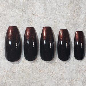 Custom Gel Press on nails fall ombre black maroon fade chocolate cherry